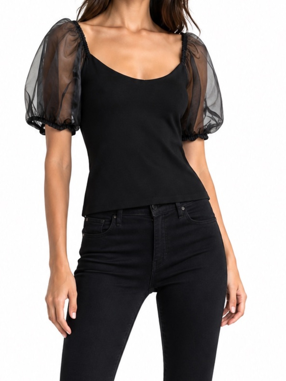 Express Top Blouse Puff Sleeves XS Black Party Cocktail